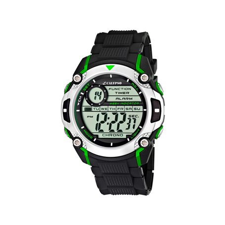 CALYPSO Watches-K5577/3-Montre Garçons-Quartz-Digitale-Alarme/Chronomètre/Eclairage-Bracelet Caoutchouc Noir