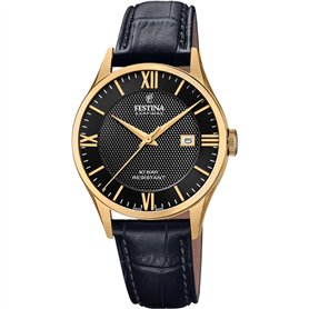 Festina Montre pour Homme F20010/4 Swiss Made Boîtier en Acier Inoxydable Doré Bracelet en Cuir Noir