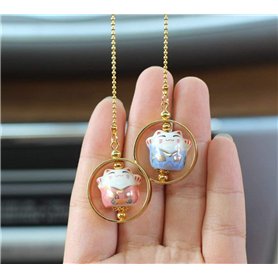 ButerDem Maneki Neko - Feng Shui Pendentif avec Chat Japonais Porcelaine - Porte-Bonheur Traditionnel (Rose & Bleu)