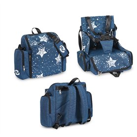 ms babyworld - booster bag stars | rehausseur de voyage portable 2 en 1 avec harnais à 5 points | sac à dos - bandoulière | poch