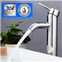 Robinet Lavabo Haut Salle de Bain en Acier Inoxydable - Mitigeur à Levier Unique pour Eau Chaude et Froide - 2 Tuyaux Inclus - P