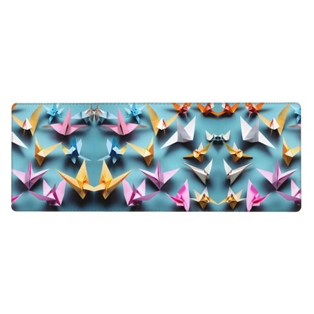 Grand tapis de souris imprimé grues en papier origami 30 x 80 cm – Tapis de bureau de jeu