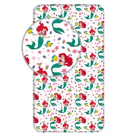 Jerry Fabrics Drap-Housse Simple Ariel Friends – Parure de lit 100% Coton – Confortable et Respirant – Mignon Motif Princesse Di