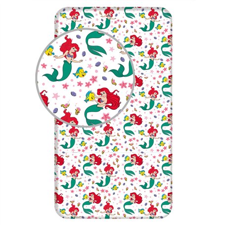 Jerry Fabrics Drap-Housse Simple Ariel Friends – Parure de lit 100% Coton – Confortable et Respirant – Mignon Motif Princesse Di