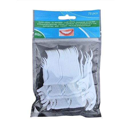 Pochette de 75 portes fils dentaires et cure dents jetables 2 en 1