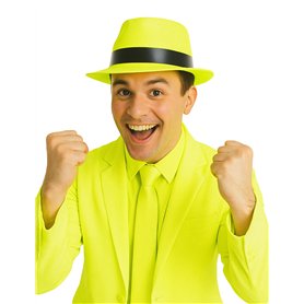 DEGUISE TOI - Chapeau Gangster Jaune Fluo Adulte - Chapeau - Taille Unique - Jaune - Accessoires pour déguisement - Plastique -