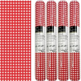 Rouleau 3 en 1 chemin de table et sets de table Airlaid - Vichy rouge/blanc à carreaux - 40 x 480 cm - 4 rouleaux