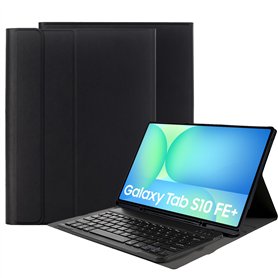 Housse pour Tablette avec Clavier Compatible avec Samsung Galaxy Tab S10 FE Plus - Étui Clavier Bluetooth AZERTY - Noir