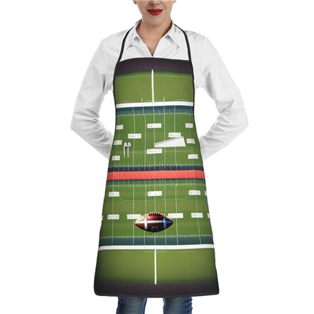 LNNIUK Tablier de cuisine imprimé terrain de football américain et ballon avec poche pour homme et femme