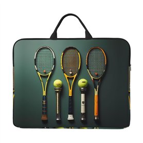 Housse pour ordinateur portable 14" avec imprimé balles de tennis et raquettes - Résistant aux chocs - Intérieur rembourré - Par