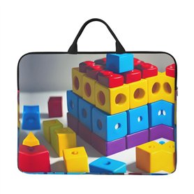 Housse pour ordinateur portable 14" avec imprimé blocs de construction colorés - Intérieur rembourré résistant aux chocs
