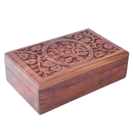 Ajuny Coffret à Bijoux Décoratif en Bois Fabriqué à la Main Motif Arbre de Vie Sculpté Coffre au Trésor Polyvalent Fait à la mai