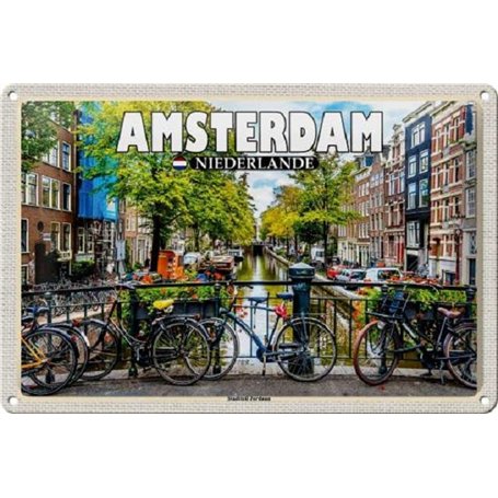 DekoNo7 Plaque en tôle 30 x 20 cm Motif Pays-Bas Amsterdam Partie de la ville Jordaan Vélos