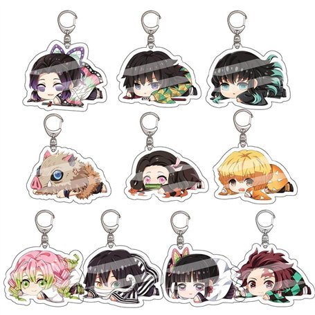 SUJEBRAN 10 Ghost Slayers Porte Clef Anime Figurine Accessoires Cos Jouet Ghost Slayers Keychain Cute Bag Pendentifs