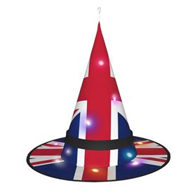 Hgvcse Chapeau de sorcière avec drapeau d'Halloween - Chapeau de sorcière à LED - Accessoire de costume de Noël ou d'anniversair