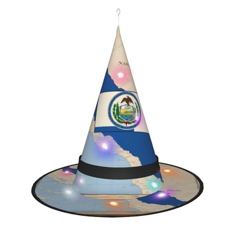 Hgvcse Chapeau de sorcière Map01 avec drapeau d'Halloween - Chapeau de sorcière à LED - Accessoire de costume de Noël ou d'anniv