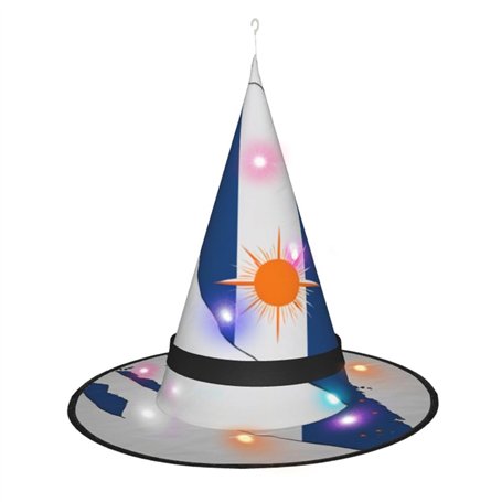Hgvcse Chapeau de sorcière Map04 avec drapeau des îles d'Halloween - Chapeau de sorcière LED - Accessoire de costume de Noël ou