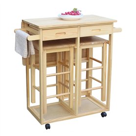 ZENGXJYCQINGJIANG véhicule de Stockage Chariot de Cuisine Pliant carré en Bois Massif avec 2 tabourets