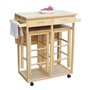 ZENGXJYCQINGJIANG véhicule de Stockage Chariot de Cuisine Pliant carré en Bois Massif avec 2 tabourets
