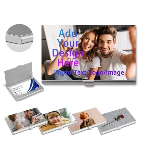 DBLXYAN Étui pour cartes de visite en aluminium personnalisé avec photo/texte/logo