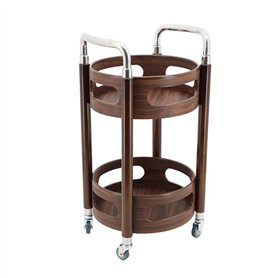 véhicule de stockage Chariot de bar roulant rond de couleur noyer