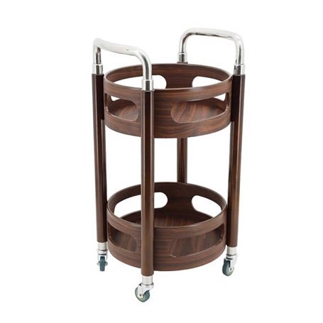 véhicule de stockage Chariot de bar roulant rond de couleur noyer