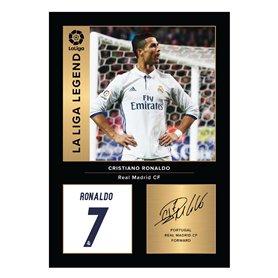 Icons Wall Art Photo imprimée de Cristiano Ronaldo avec signature des légendes du Real Madrid - Format A4 - Cadeau pour les fans