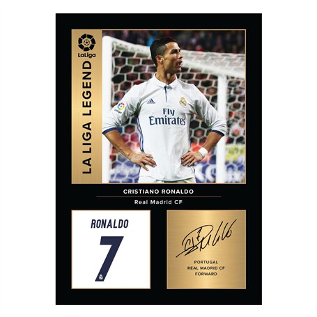 Icons Wall Art Photo imprimée de Cristiano Ronaldo avec signature des légendes du Real Madrid - Format A4 - Cadeau pour les fans