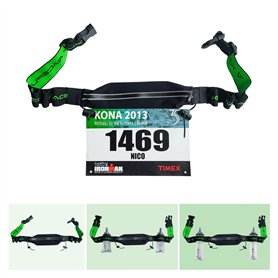 Sangle de course pour triathlon avec poche pour téléphone portable avec porte-numéro et 6 supports pour bouteille souple ou gel