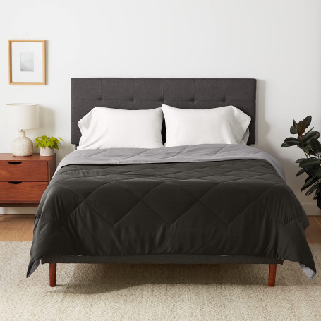 Amazon Basics réversible en microfibre Doudou, 140 x 200 cm, gris/noir