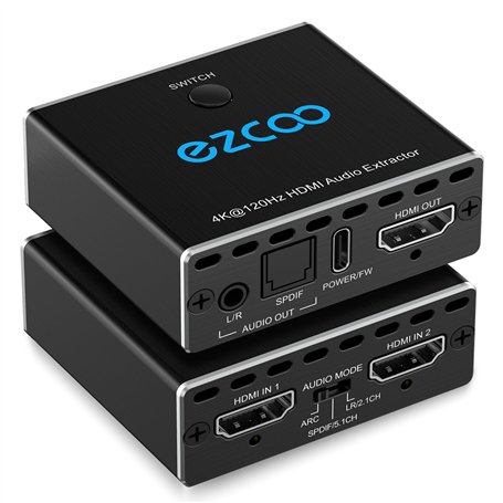 4K 120Hz HDMI 2.1 Extracteur audio 2X1 VRR ALLM HDCP2.3 HDR10 ARC CEC Audio Extractor Commutateur 2 en 1 OUT Convertisseur Audio