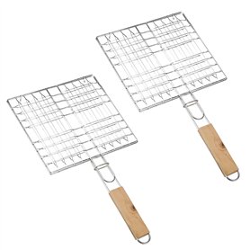 Universel Grille de Barbecue Portable Griller Panier Griller Panier avec Poignée en Bois Grilles de Poisson Pliables Barbecue av