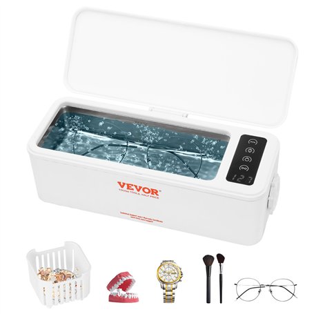 VEVOR Nettoyeur à Ultrasons 470 mL Appareil de Nettoyage Ultrasonique Domestique avec Panier Bac Ultrasons en Acier Inoxydable p