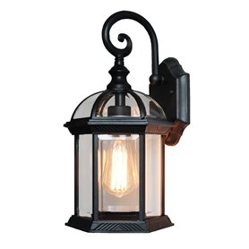 Rétro Étanche Lumière Appliques Extérieure Lampe murale Noir Fonte D'aluminium Et Verre Lanterne Murale E27 Jardin Maison Entrée