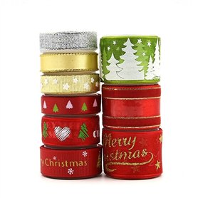 Pveath Rubans de Noël 9 Rubans de Cadeau Rouge/Argent/Or/Vert Gros-Grain Bande Stripe Brillant pour Cadeau