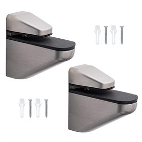 UFURMATE Lot de 2 pinces à verre réglables à fixation murale en bois/verre Finition brossée Alliage de zinc Supports de fixation