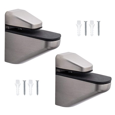 UFURMATE Lot de 2 pinces à verre réglables à fixation murale en bois/verre Finition brossée Alliage de zinc Supports de fixation