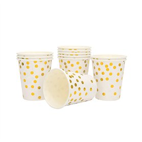 25Pcs / Set 9 Oz Gobelets En Papier Estampillé à Pois Doré Ensemble De 25Pcs Gobelet En Papier à Gobelets Jetables DoréS Gobelet