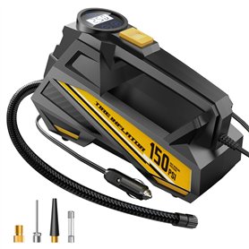Gonfleur de pneu portable – Pompe à air CC 12 V pour pneus de voiture avec jauge numérique LCD 150 PSI et lumière LED d'urgence