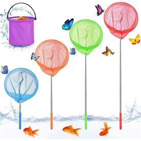 Sporgo Filet papillon pour enfants : lot de 4 épuisettes télescopiques pour enfants avec 1 seau
