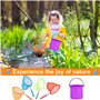 Sporgo Filet papillon pour enfants : lot de 4 épuisettes télescopiques pour enfants avec 1 seau, extérieur idéal pour attraper l