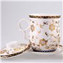Hollihi Tasse à thé avec couvercle, soucoupe, filtre, en porcelaine chinoise de Jingdezhen