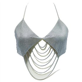 SAKNYUFO Luxueux collier chaîne en aluminium argenté chaîne de poitrine bikini - accessoire de plage tendance pour les fêtes et