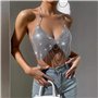 SAKNYUFO Luxueux collier chaîne en aluminium argenté chaîne de poitrine bikini - accessoire de plage tendance pour les fêtes et 