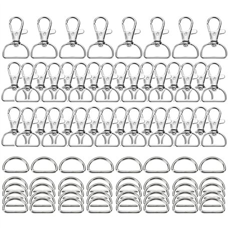 Pamtns Mousqueton Sac à Main 40 Pièces - Fermoir Pivotant Porte-Clés Clip D - Anneaux D Pour Couture et Accessoires