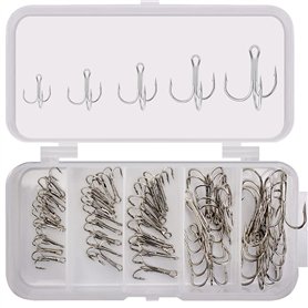 ANCLLO Lot de 50 hameçons triples en acier à haute teneur en carbone solides et pointus pour appâts durs en eau salée et eau dou