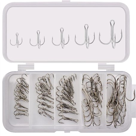 ANCLLO Lot de 50 hameçons triples en acier à haute teneur en carbone solides et pointus pour appâts durs en eau salée et eau dou