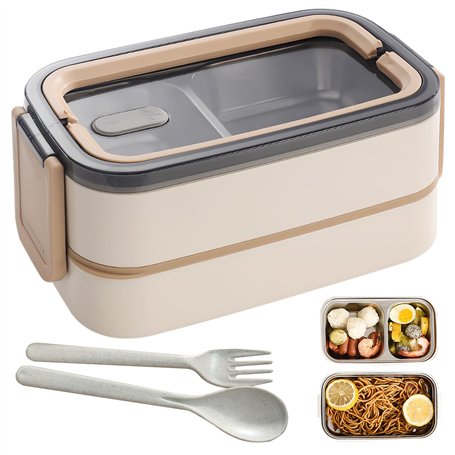 WIYETY Bento Boîte à déjeuner à 2 étages avec compartiments : boîte à déjeuner pour adulte en acier inoxydable de qualité supéri