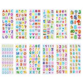 Lot de 12 feuilles d'autocollants 3D pour enfants - Alphabet coloré - Autocollants enflés - Numéros autocollants - Bricolage - D