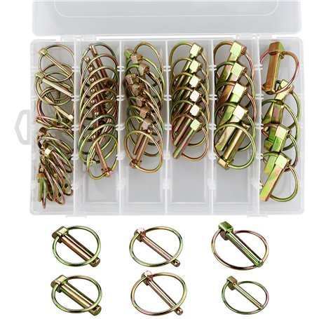 50 pièces Goupille de lynch avec anneau pour remorque de tracteur agricole，Assortiment de goupilles clips rond sécurité 4.5-6-8-